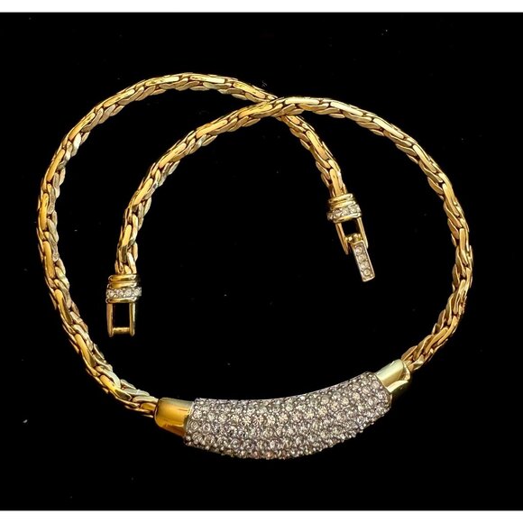 Vintage Swarovski Crystal Necklace choker gold tone - Picture 1 of 10